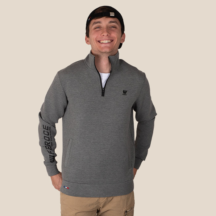 Sweat col camionneur zippé gris FEROCE
