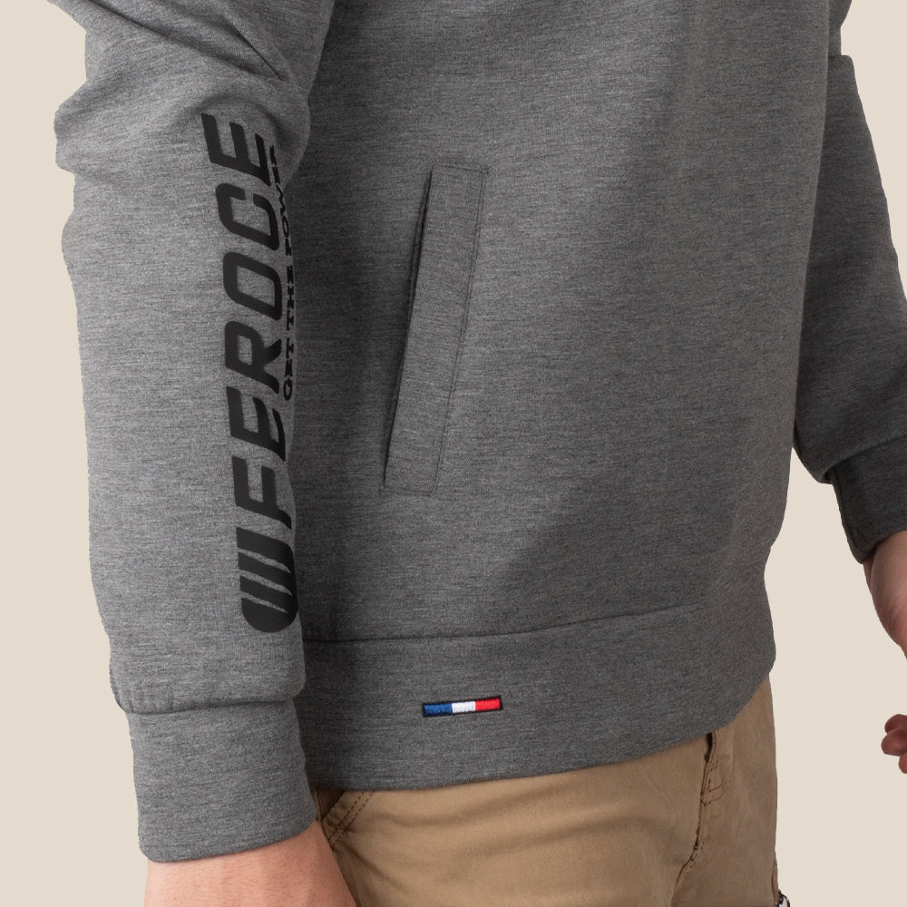 Sweat col camionneur zippé gris FEROCE