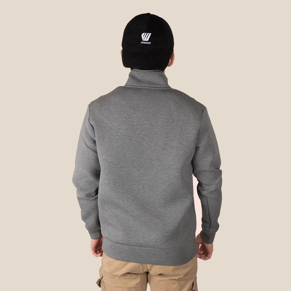 Sweat col camionneur zippé gris FEROCE