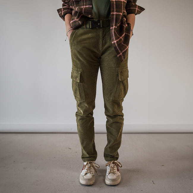 Pantalon Cargo Homme Ample En Velours Côtelé - Taille 2XL Vert Militaire - Coupe Décontractée, Multi-poches - Printemps/été/automne - 1