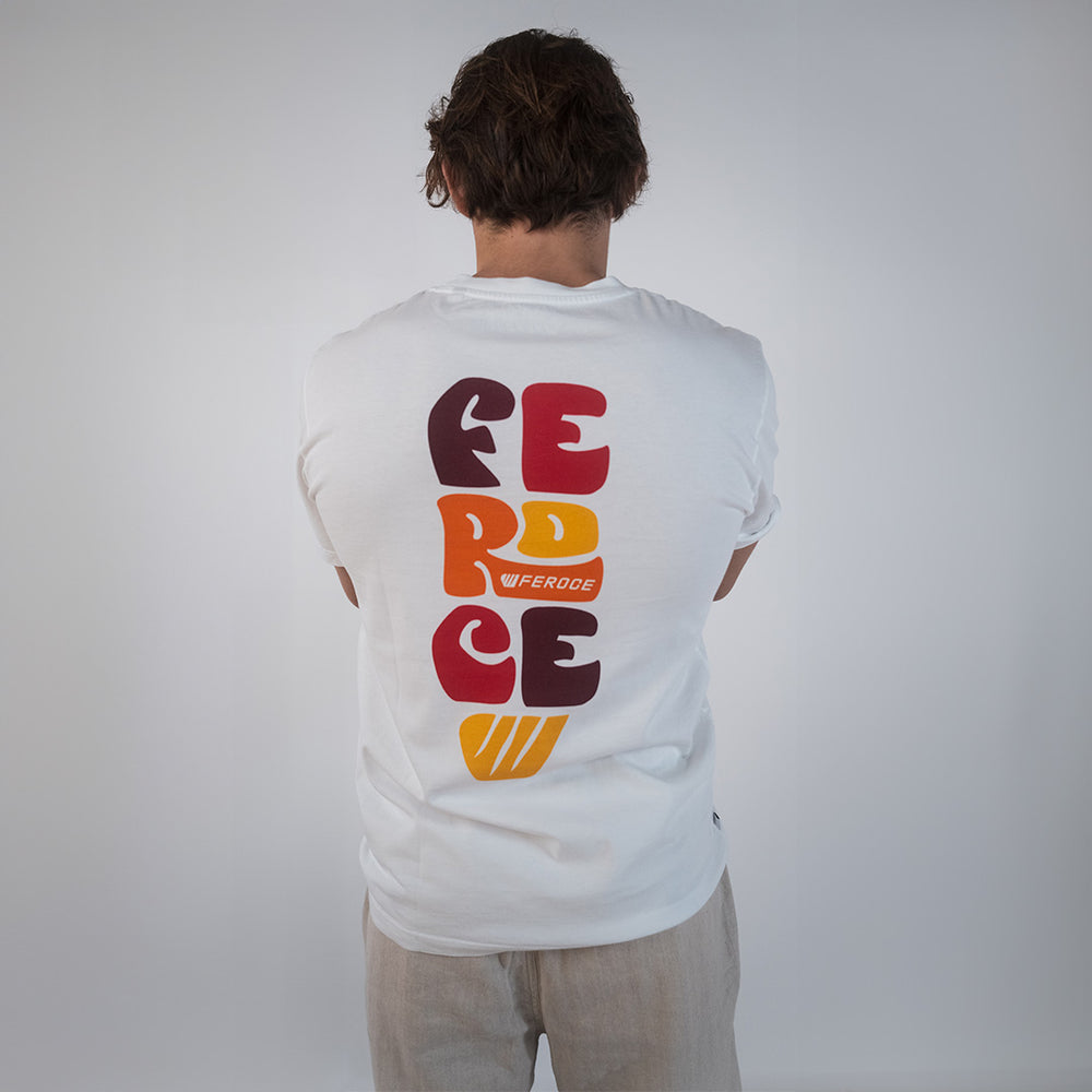 T-shirt coton bio Lefkes - orange FEROCE vue dos avec logo graphique