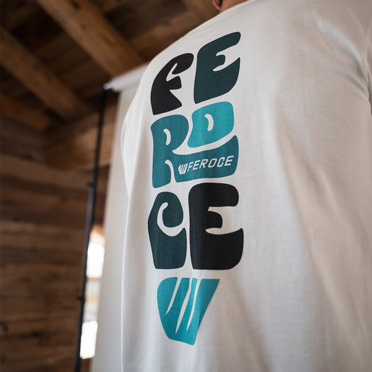 T-shirt coton bio Lefkes - bleu FEROCE détail impression dos