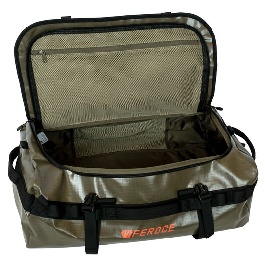 Sac Duffel Velay 40L - Kaki FEROCE vue intérieure avec poches filet