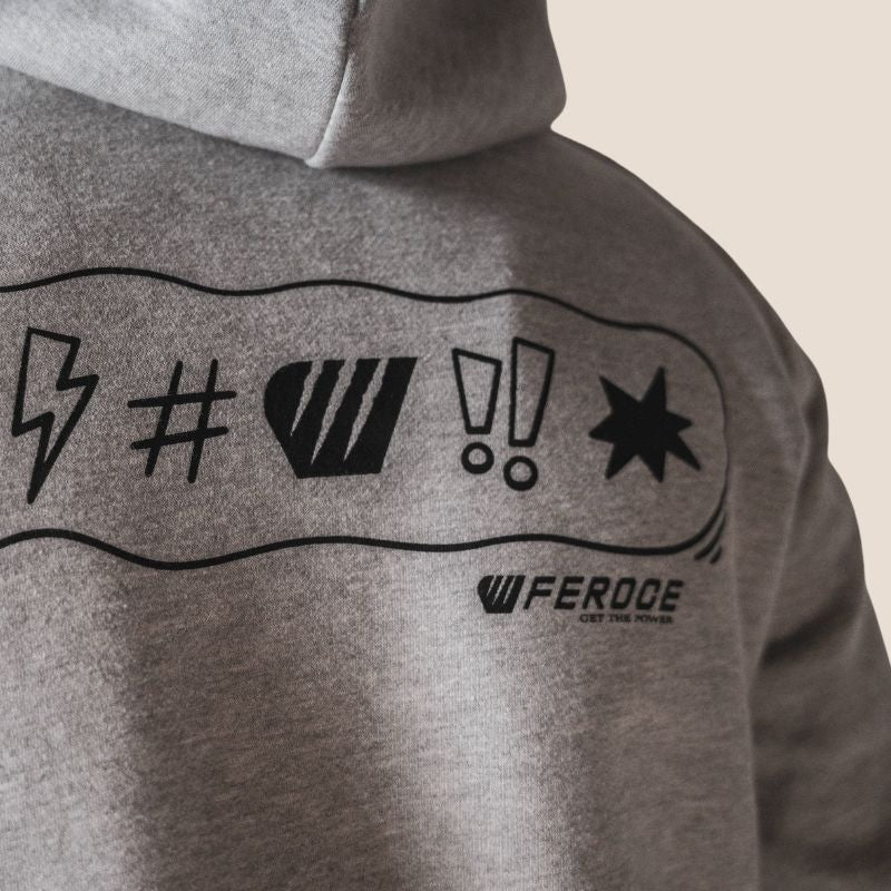 Sweat à capuche Hoodie - Gris clair FEROCE détail impression dos