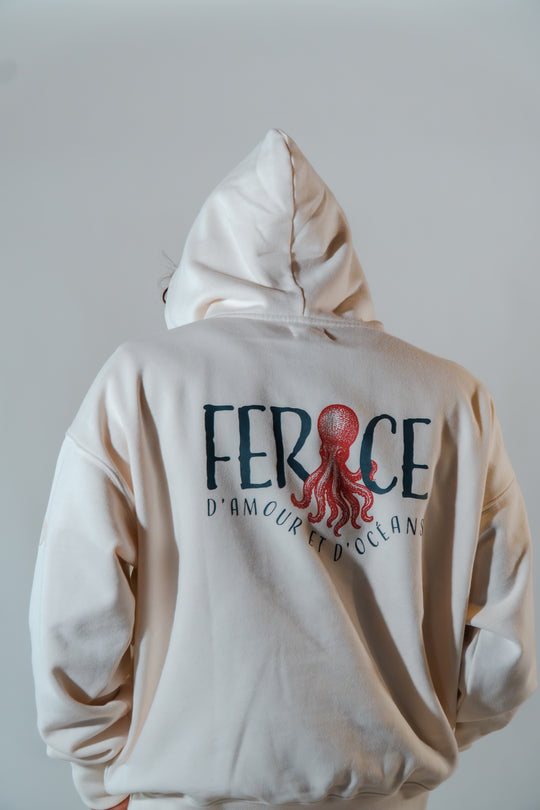 hoodie Kétos écru détail impression dos