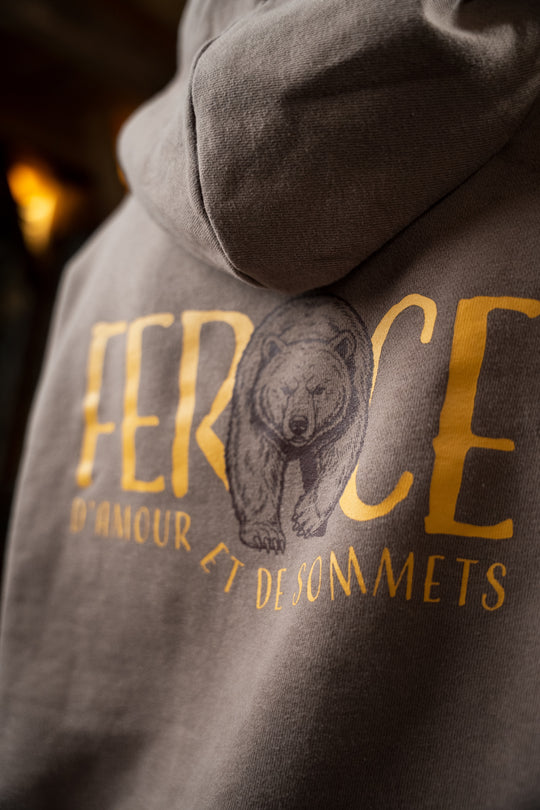 hoodie Yellowstone marron détail impression dos FEROCE