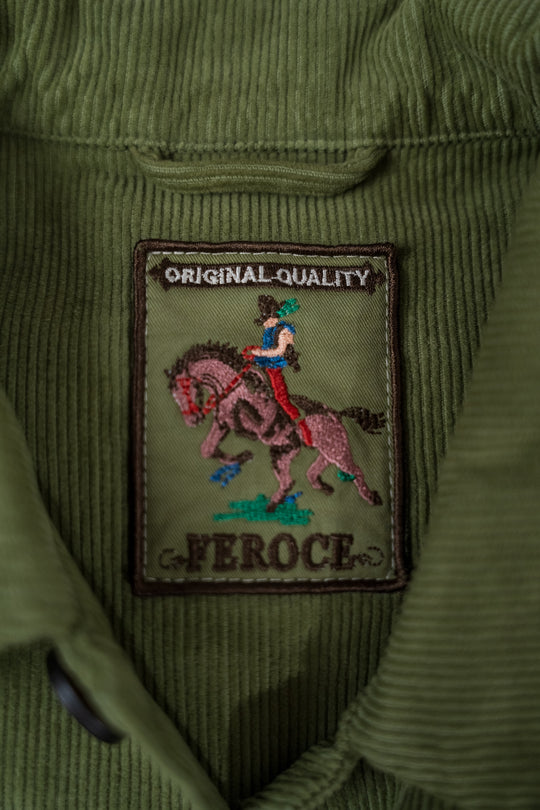 Chemise Velours Bronco - Vert sauge FEROCE détail étiquette brodée