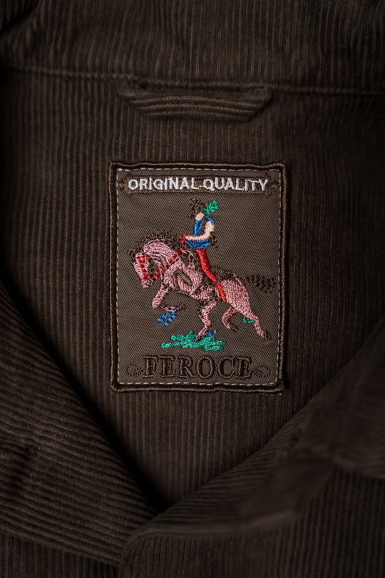 Chemise Velours Bronco - Olive foncée détails étiquette brodée