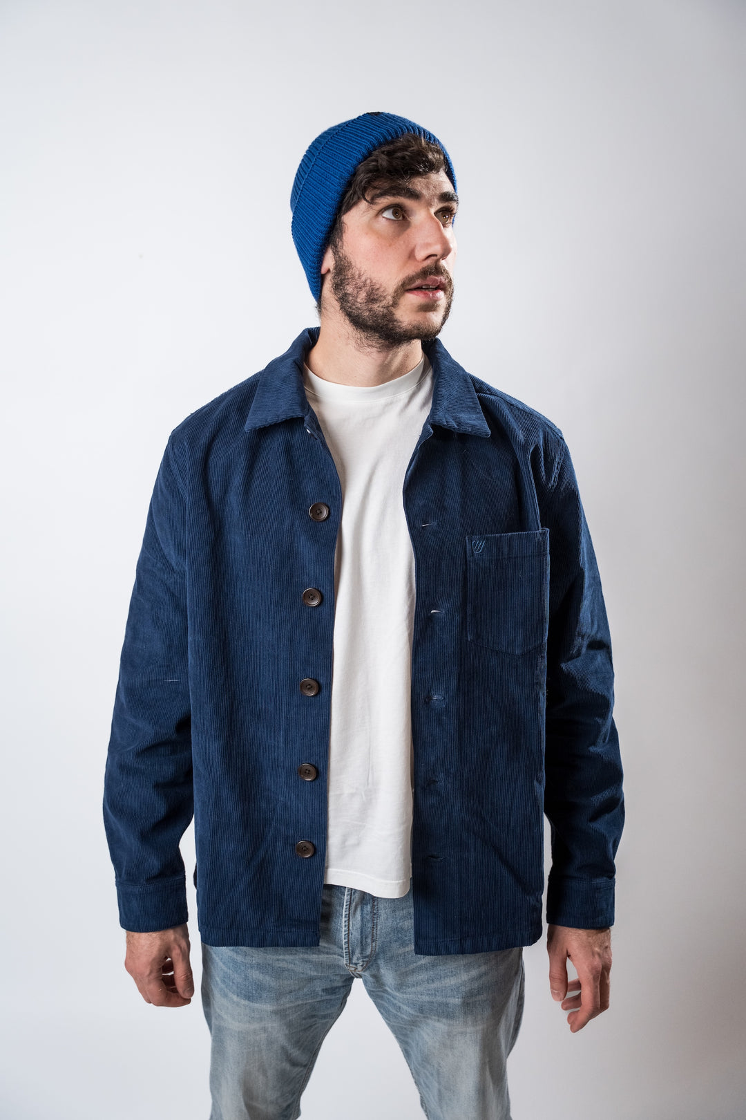 Chemise Velours Bronco - Bleu Pétrole portée de face