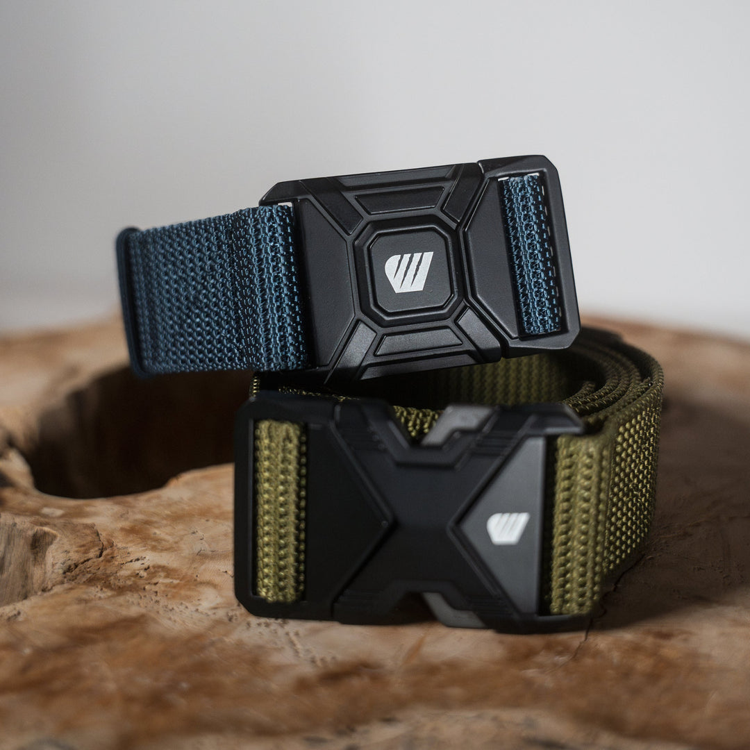 Ceinture boucle acier ouverture rapide - Kaki &amp; Bleu