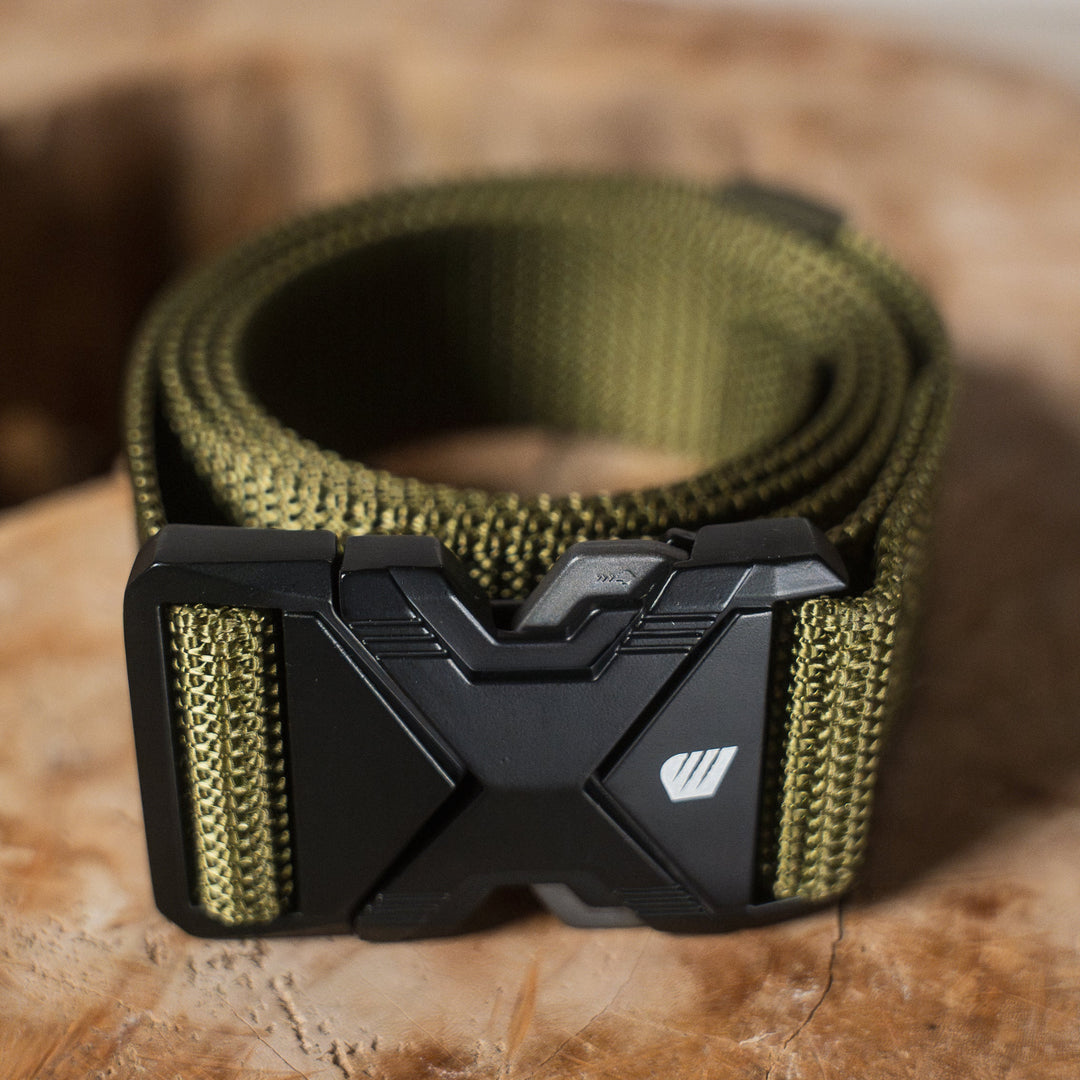 Ceinture boucle acier ouverture rapide - Kaki FEROCE détail boucle métal