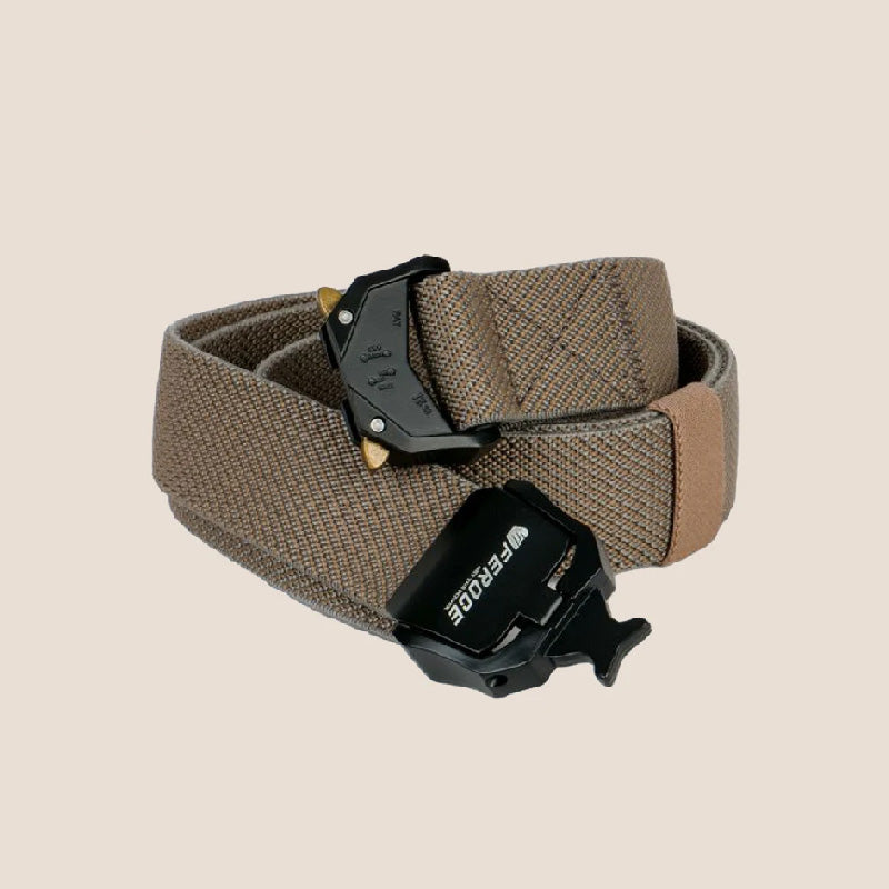 ceinture boucle acier ouverture rapide - sable vue produit enroulée