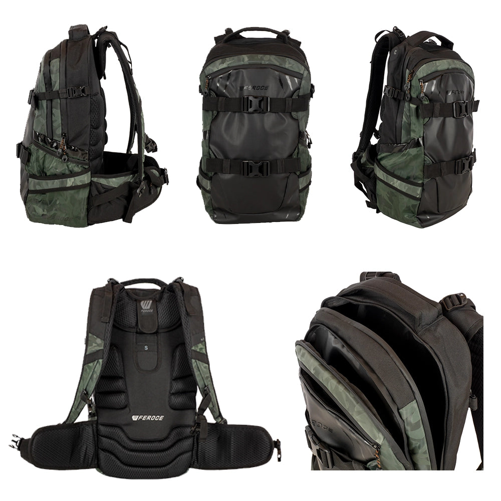 Sac à dos ski et snowboard Ollie 27L vert camo, vues détaillées du produit.