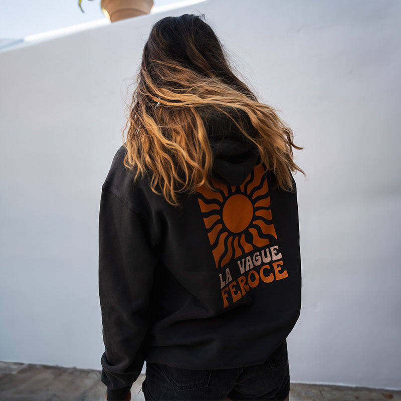 Sweat capuche noir La vague